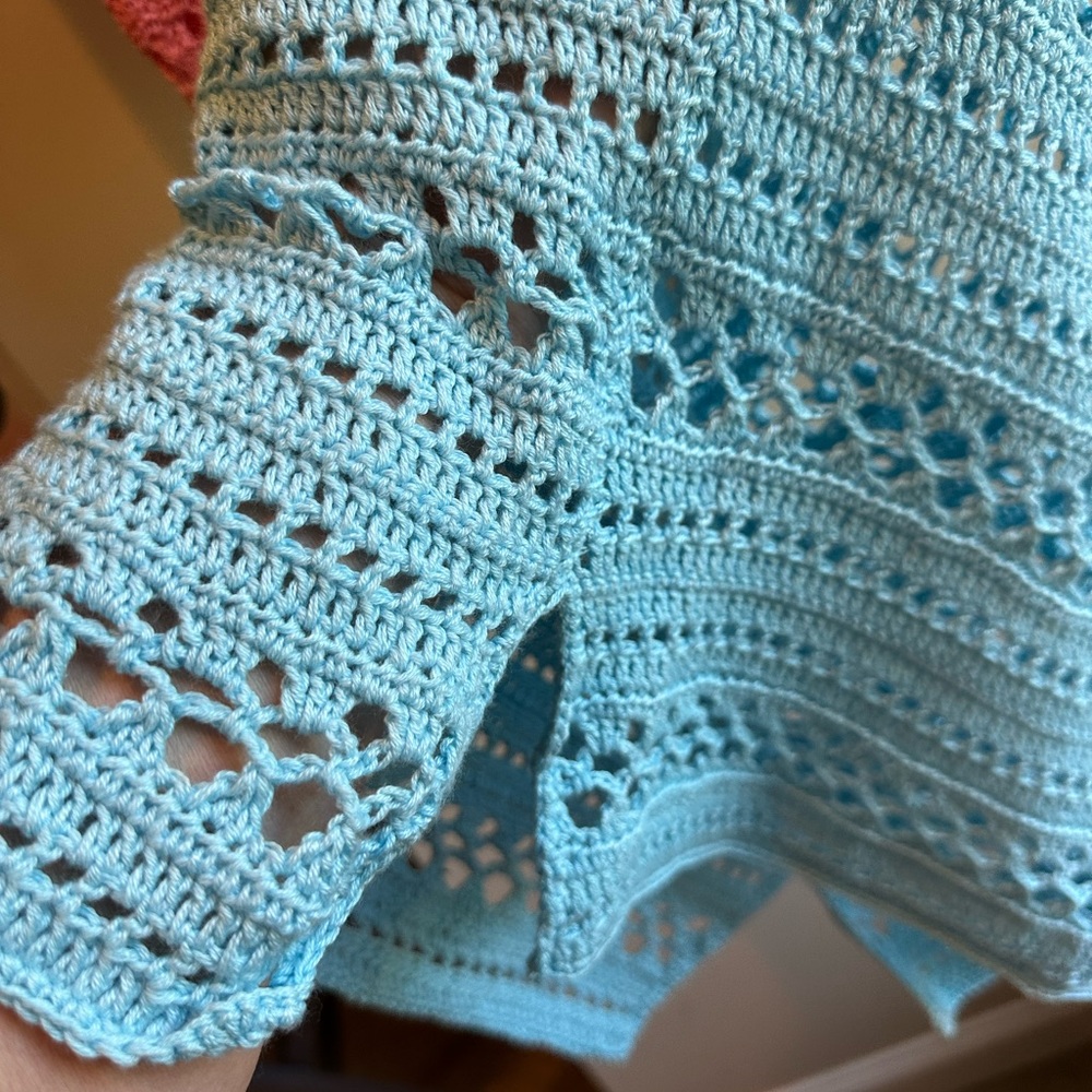 Crochet Striped Dress in White, Pink, and Blue - Picture 11 of 13